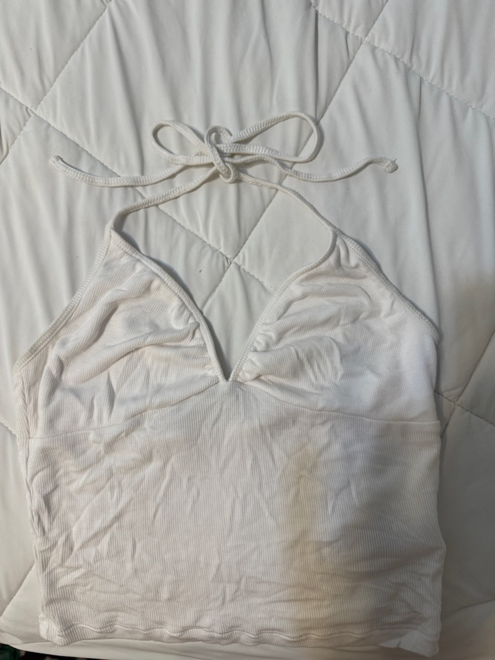 Sunday Best Cream Ribbed Halter Crop Top with Tie Neck